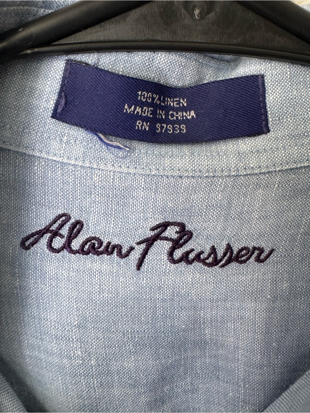 Alan Flusser Light Blue Linen‎ Button-Down Shirt - Picture 3 of 5